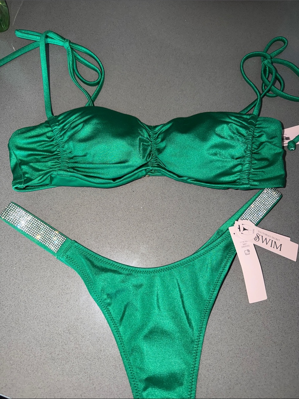 Victoria's Secret Emerald Green Bikini with Rhinestone-Accent Straps